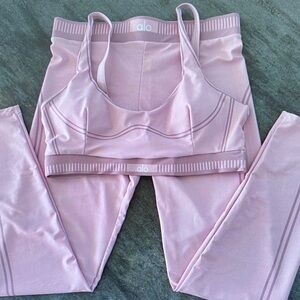 ALO Yoga Blush Pink Sports Bra and Leggings Set